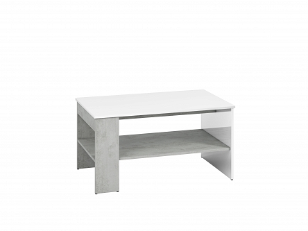 Ława z półką, biały połysk + beton srebrny Lumens