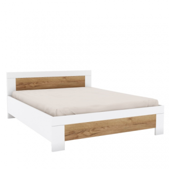 Łóżko dwuosobowe sypialniane, białe z kolorystyką drewna Candy 