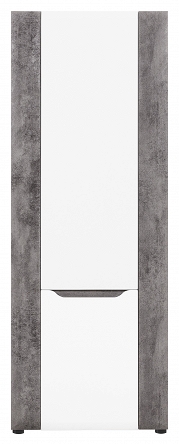 Nowoczesny regał zamykany z półkami, biały połysk+beton Brando 
