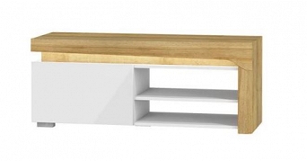 Rtv nowoczesna z białym połyskiem i kolorystyką drewna Theo THTV-2