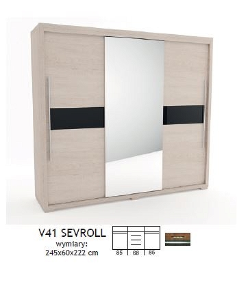 Szafa przesuwna duża z lustrem i czarnym szkłem Vegas Servol V-41